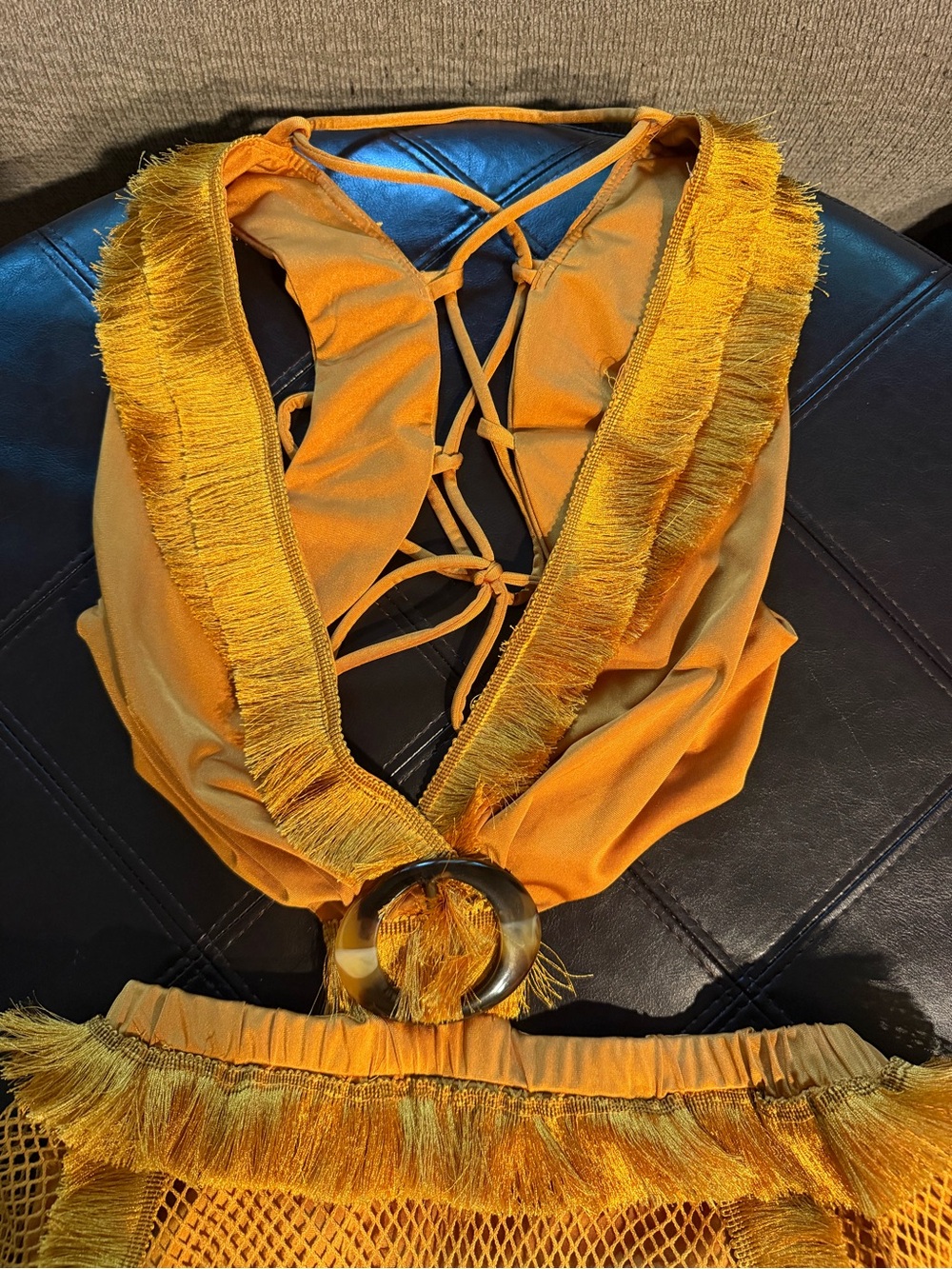 Luxxel Mustard Yellow Cutout Maxi Dress with Ring Detail MEDIUM - Picture 7 of 8